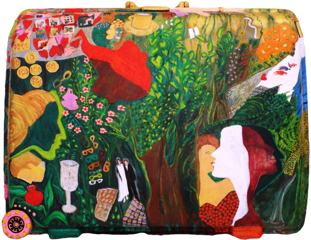 My Life Story (side A), 2010, oil on suitcase, 58x75x23