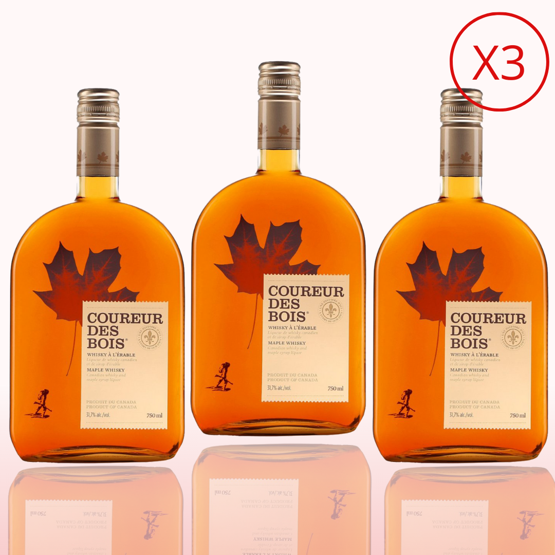 Lot de 3 liqueurs de whisky canadien au sirop d'érable - Coureur des bois