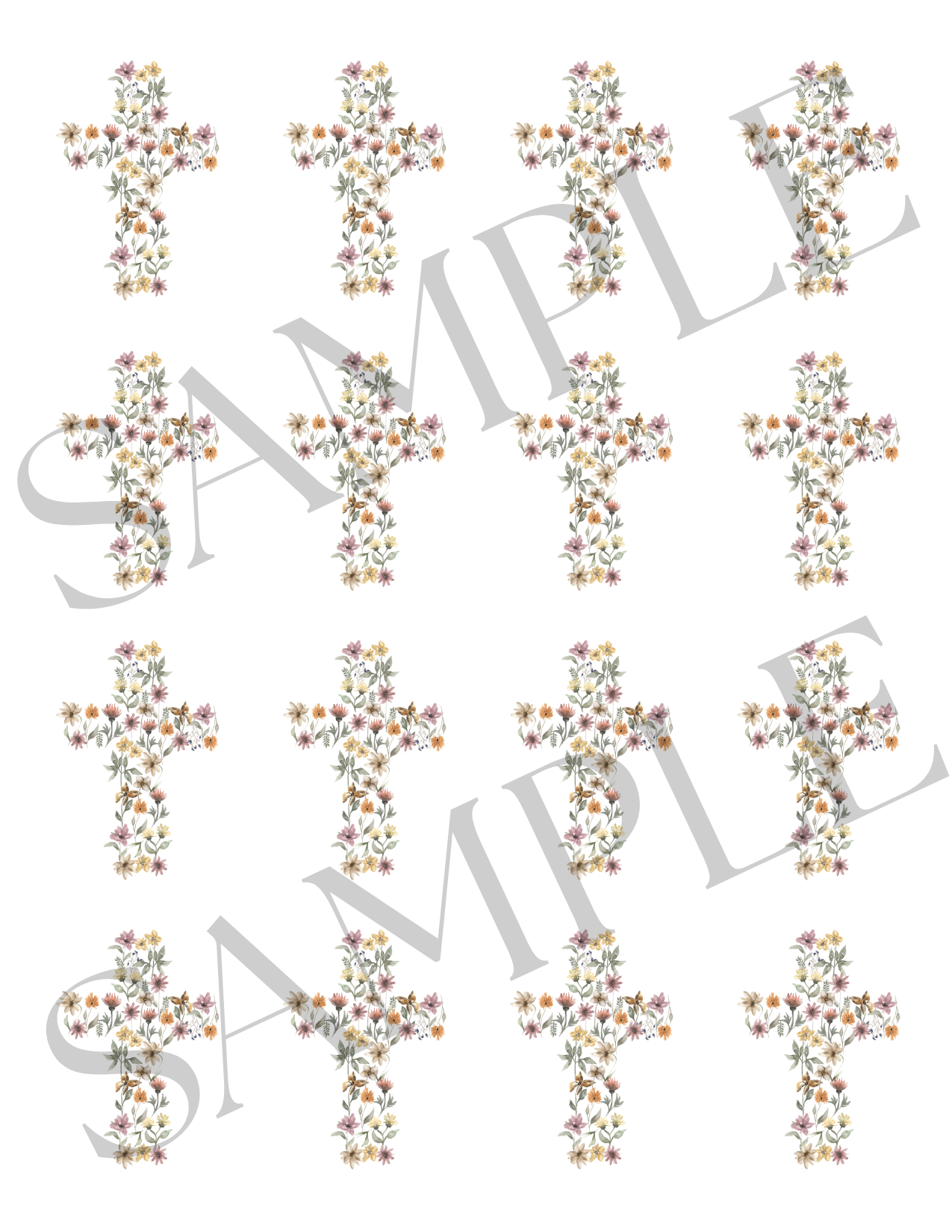 Easter Transfer Sheet-Floral Cross