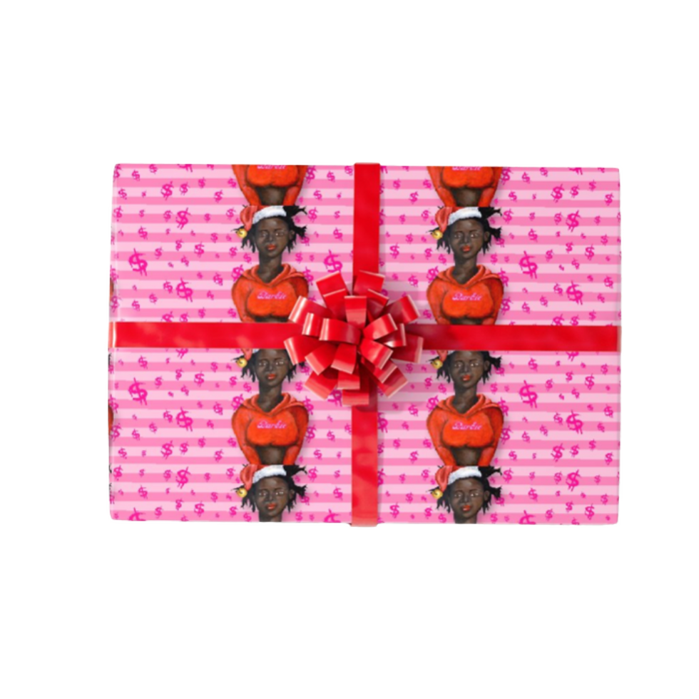 サムネイル： Black Mrs. Santa Pink Red Wrapping Paper Barbie Wrapping Paper Black Luxury Gifts