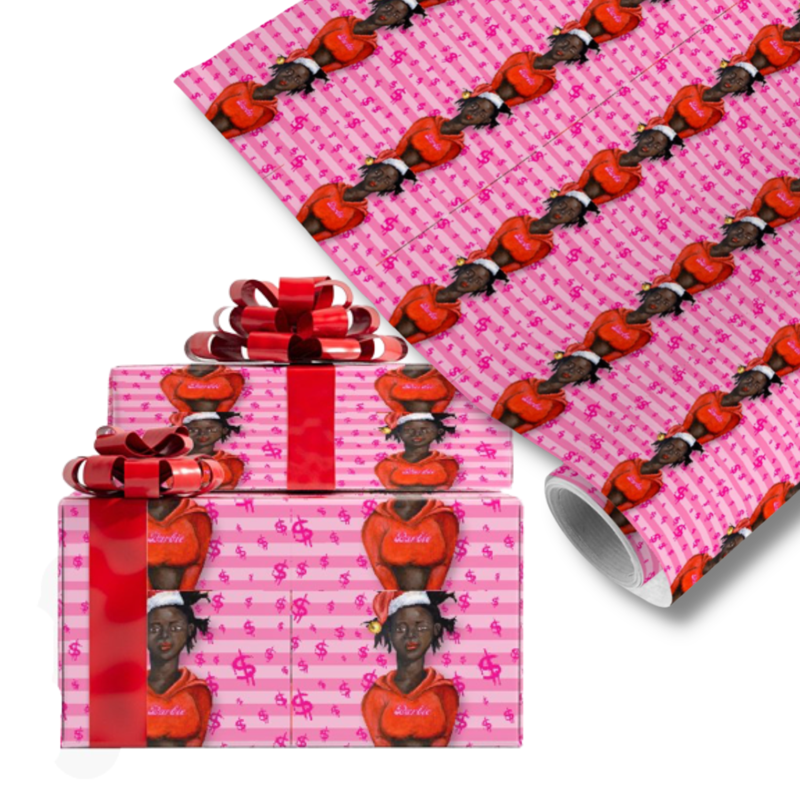 Black Mrs. Santa Pink Red Wrapping Paper Barbie Wrapping Paper Black Luxury Gifts