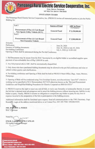 Invitation to BID-SUV