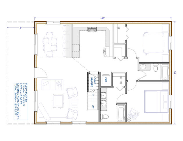 Floor Plan #3 First Floor Furnished Rendering