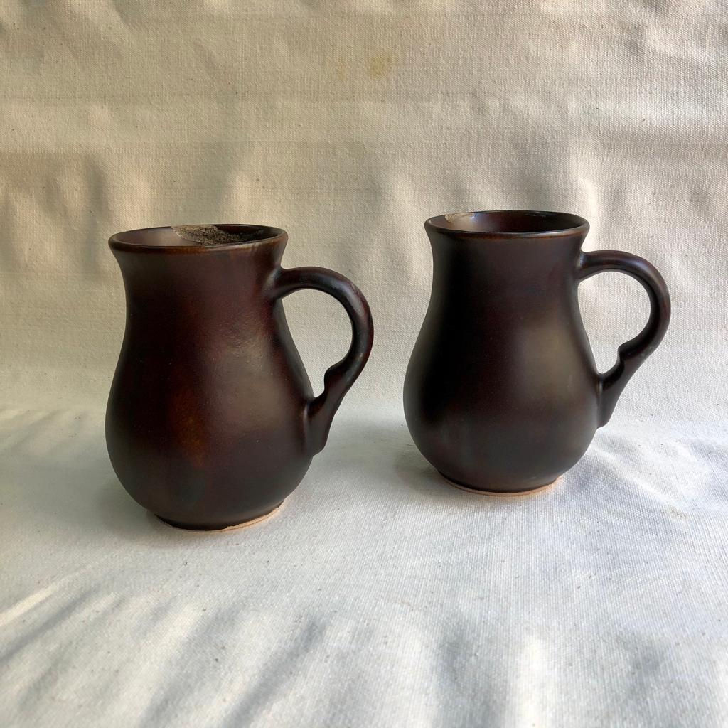 EL YAPIMI İKİLİ  DEKORATİF SERAMİK KUPA - KADEH