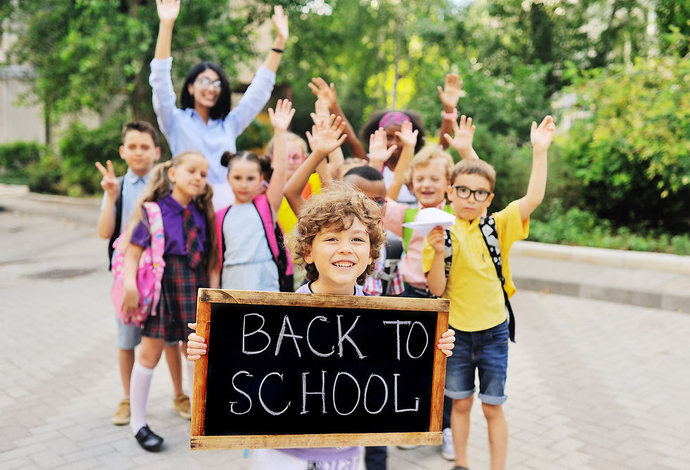 A group of students holding a back to school sign