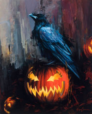 Spooky jack-o-lantern, Raven Halloween art by Dark Hollow Arts