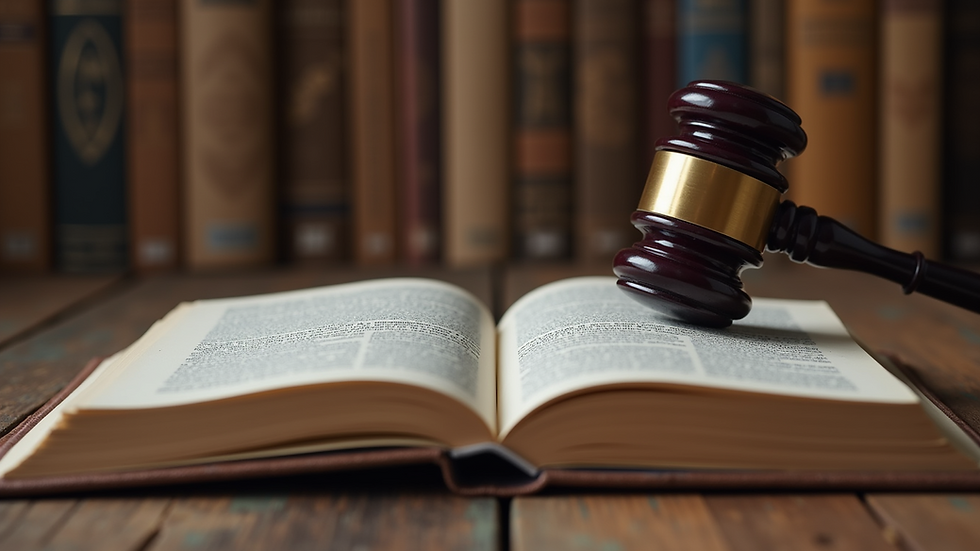 Close-up view of a legal book with a gavel