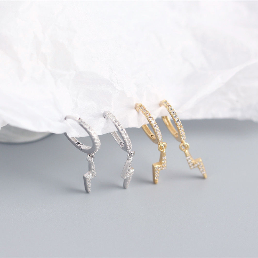 S925 Silver Lightning Earrings with Diamond Accents
