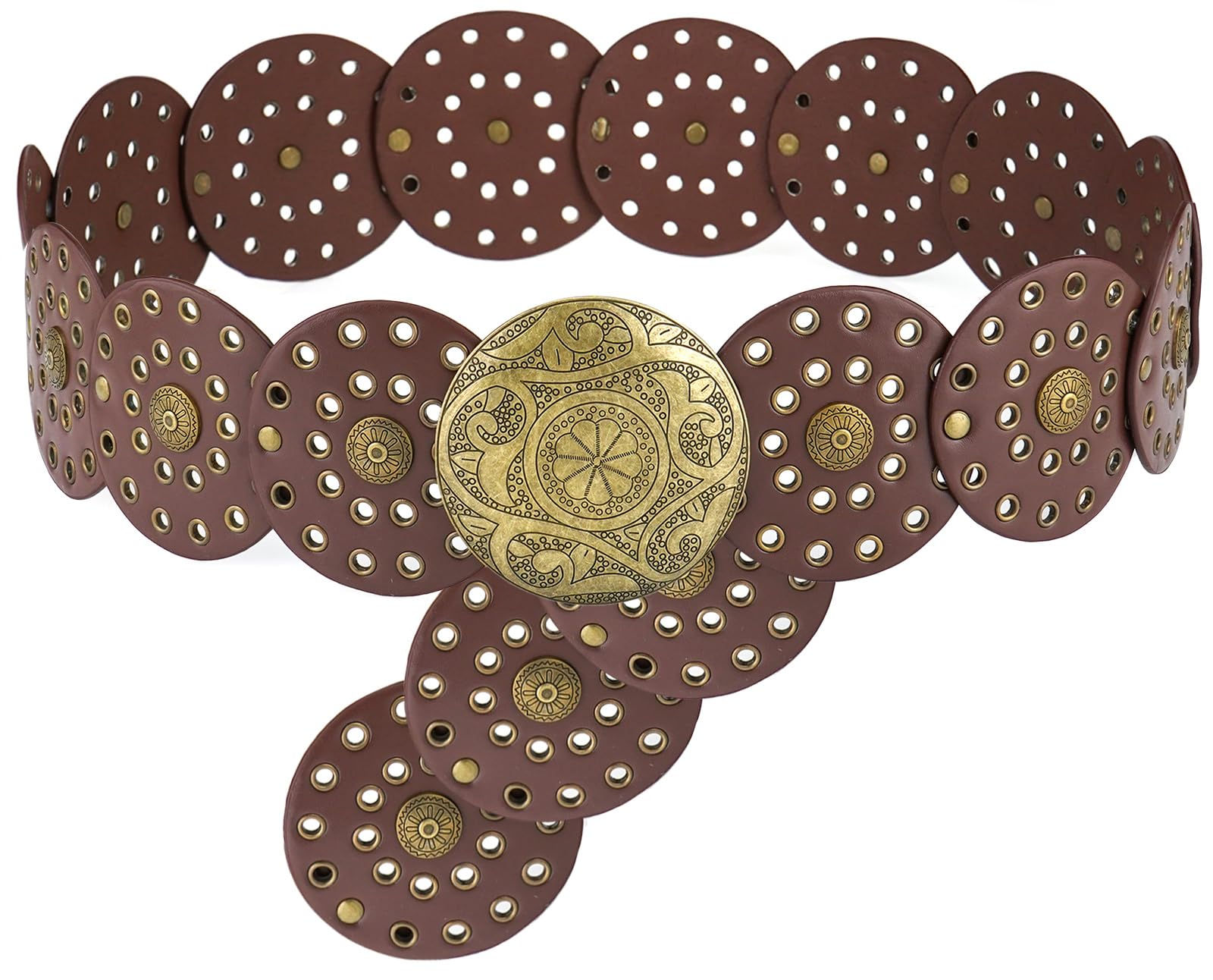 LIMHOO Wide Disc Belt for Women Leather Hollow Out Round Belt Boho Western Waist