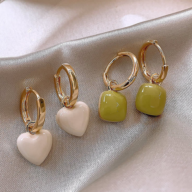 Retro Love Square Earrings in Double Colors for Parties