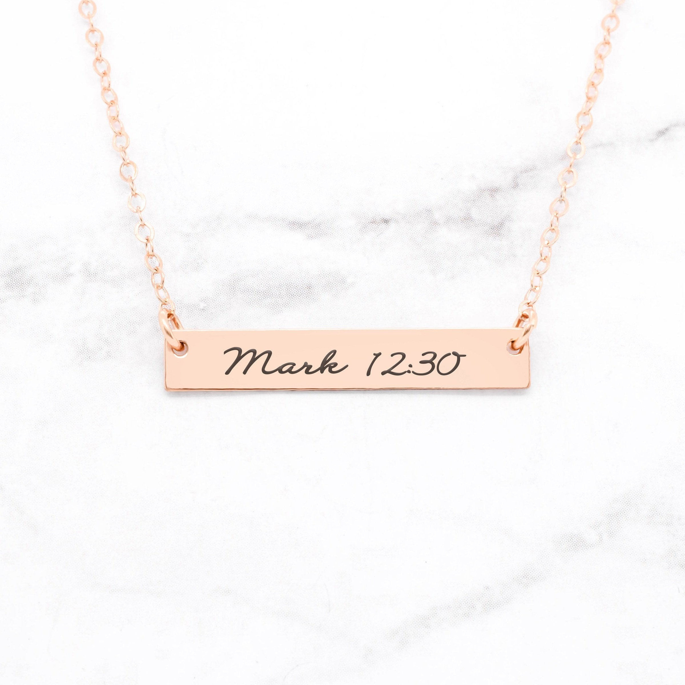 Bible Verse Necklace - Rose Gold Bar Necklace
