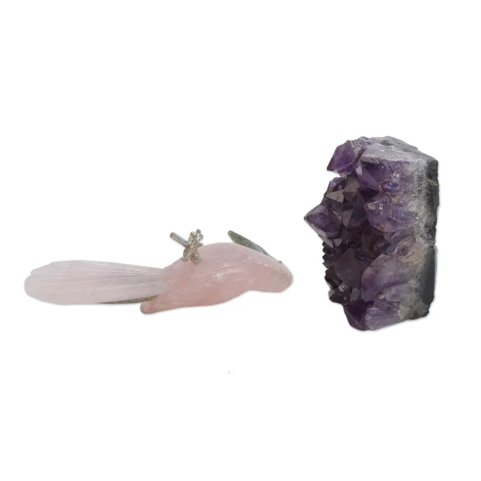 Thumbnail: Rosy Toucan Rose Quartz And Amethyst Gemstone Figurine