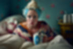 disappointed girl eats ice cream in bed