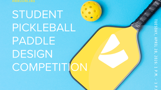 A yellow pickleball paddle against a blue background