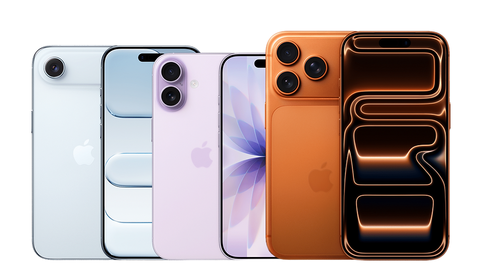 Eye-level view of Apple iPhone 17 lineup displayed on a wooden table