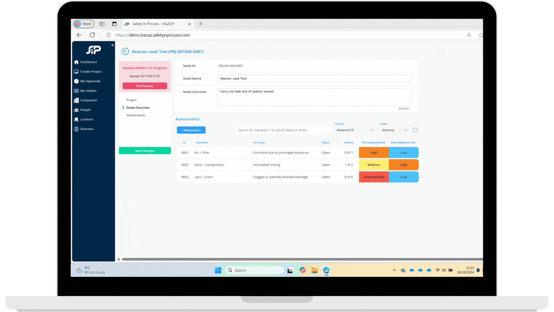 Image showing the creation and management of actions in the HAZOP app, streamlining task tracking and accountability.