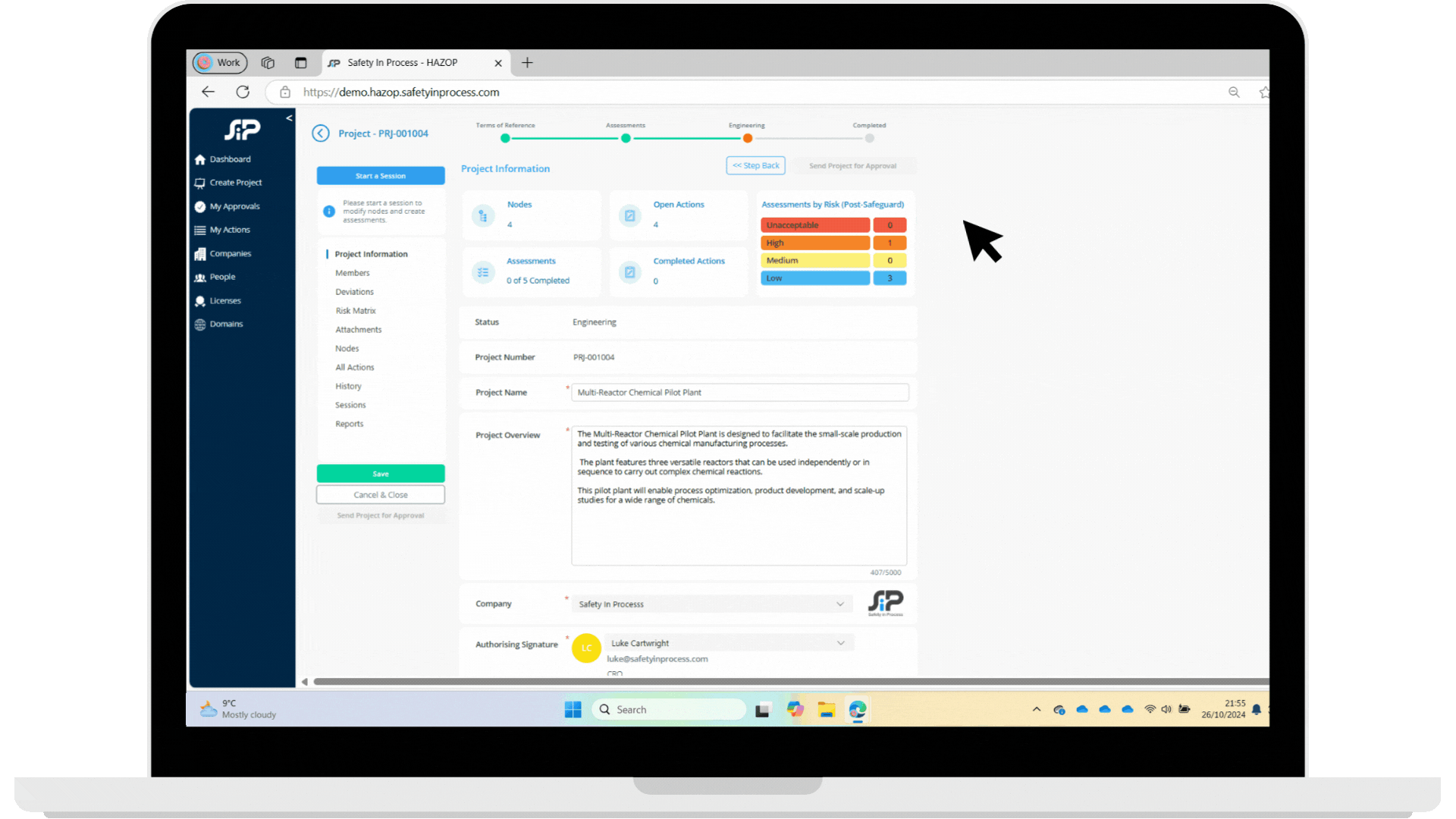 Image showing features of change logging, audit history, transparent process, and real-time tracking for HAZOP sessions.
