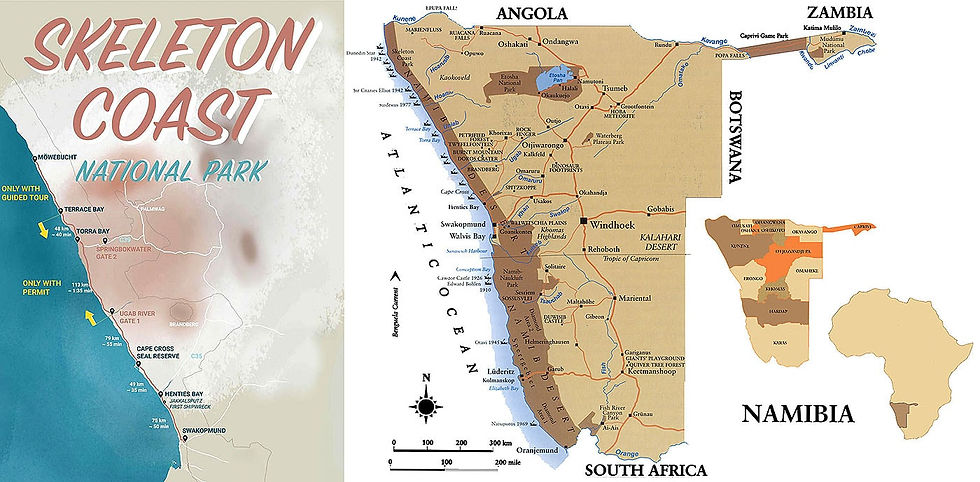 zemljevid Namibija in Skeleton Coast