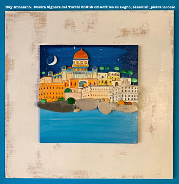 Quadro in Pietra Leccese su base di Legno Raffigurante Santa Cesarea Terme e il moresco Palazzo Sticchi