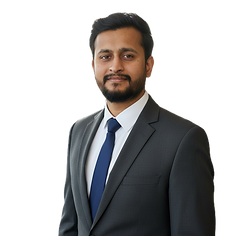 A professional corporate portrait of the man from the reference image. He is wearing a hig