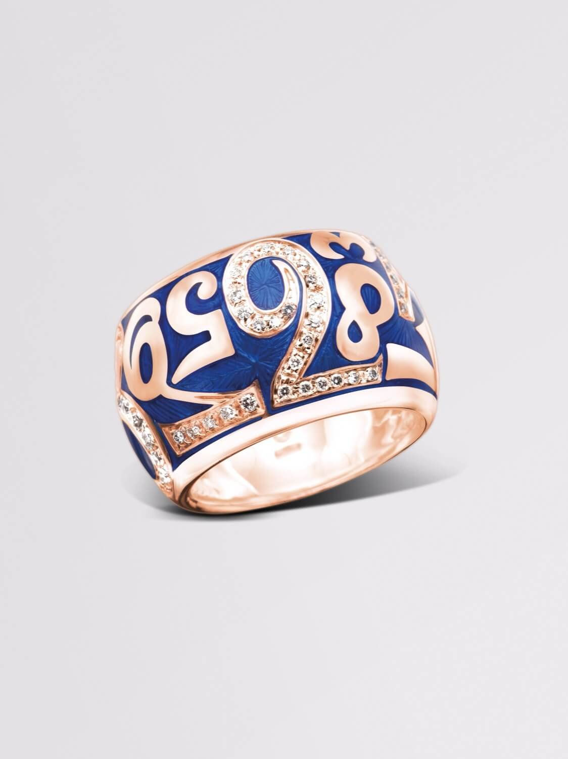 Blue Enamel Talisman Large Diamond Ring