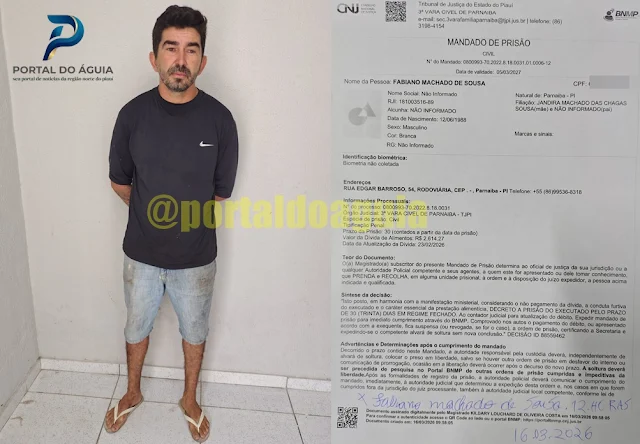 Polícia Militar cumpre mandado de prisão por pensão alimentícia em Parnaíba