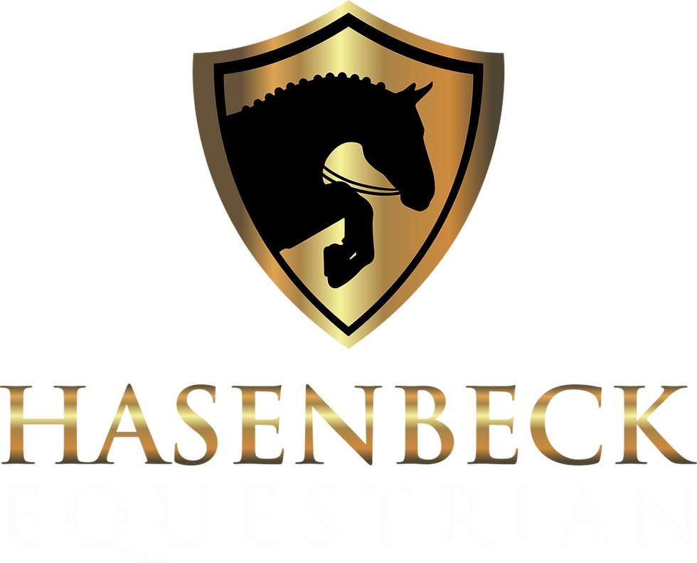 Hasenbeck Equestrian logo featuring a horse and shield emblem