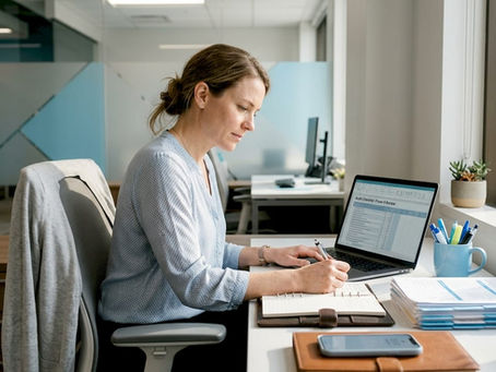 Compliance officer reviewing audit checklist in office