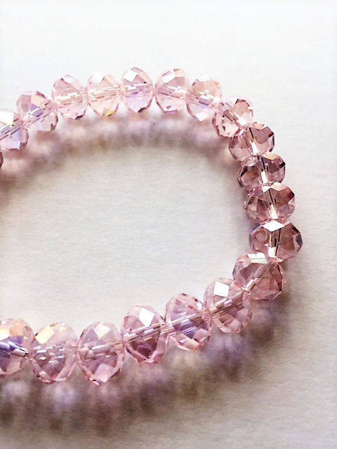 Thumbnail: pale pink glass bead bracelet with tassel carrier