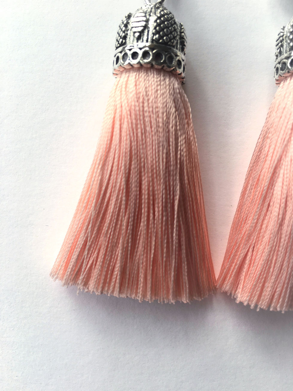 Thumbnail: Chunky silky tassel earrings with pearls - nude pink
