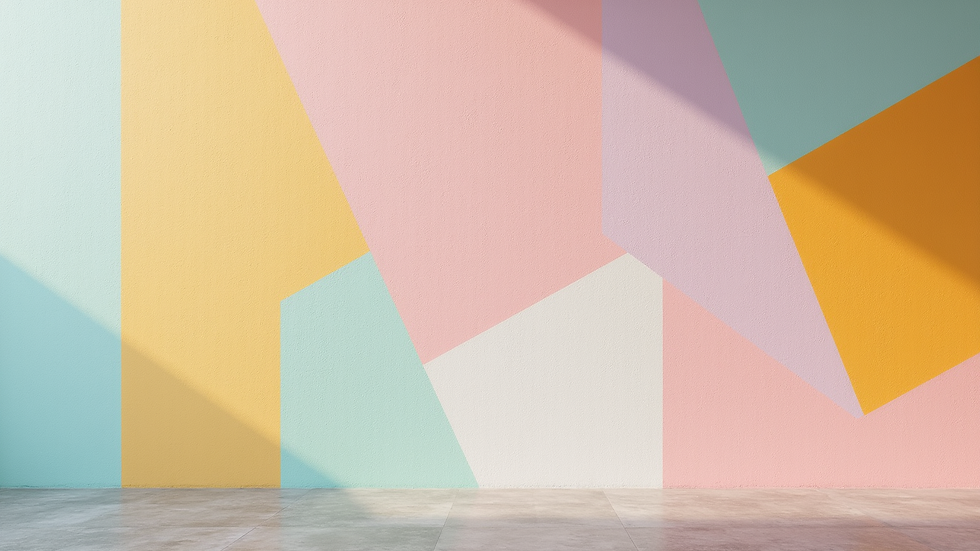 Close-up view of a wall painted with a mix of pastel colors in geometric shapes