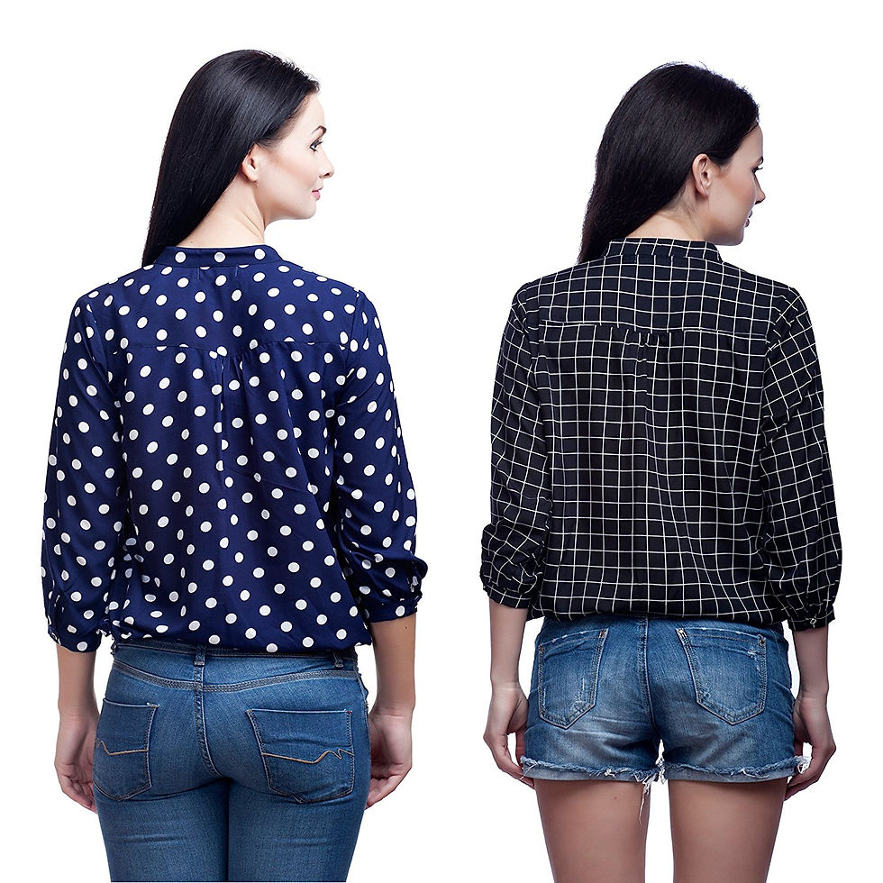 Thumbnail: Mallory Winston Casual 3/4 Sleeve Checkered and Polka Dots Print Balloon Women's