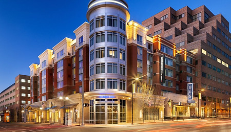 Exterior of hotel at night