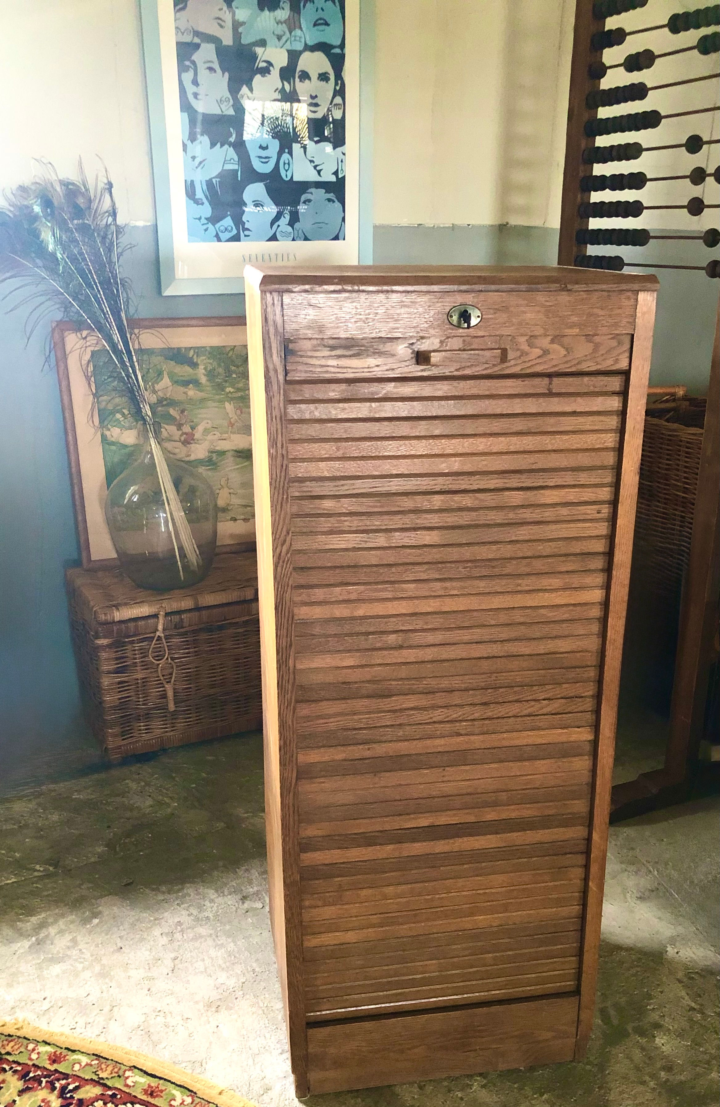 Houten roldeurkast, vintage archiefkast
