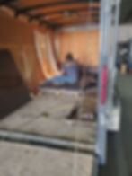 Super tech Cade cutting some ar500 steel plate to get installed. This was done inside the trailer using a welding blanket to help maintain the sparks that were emitted.