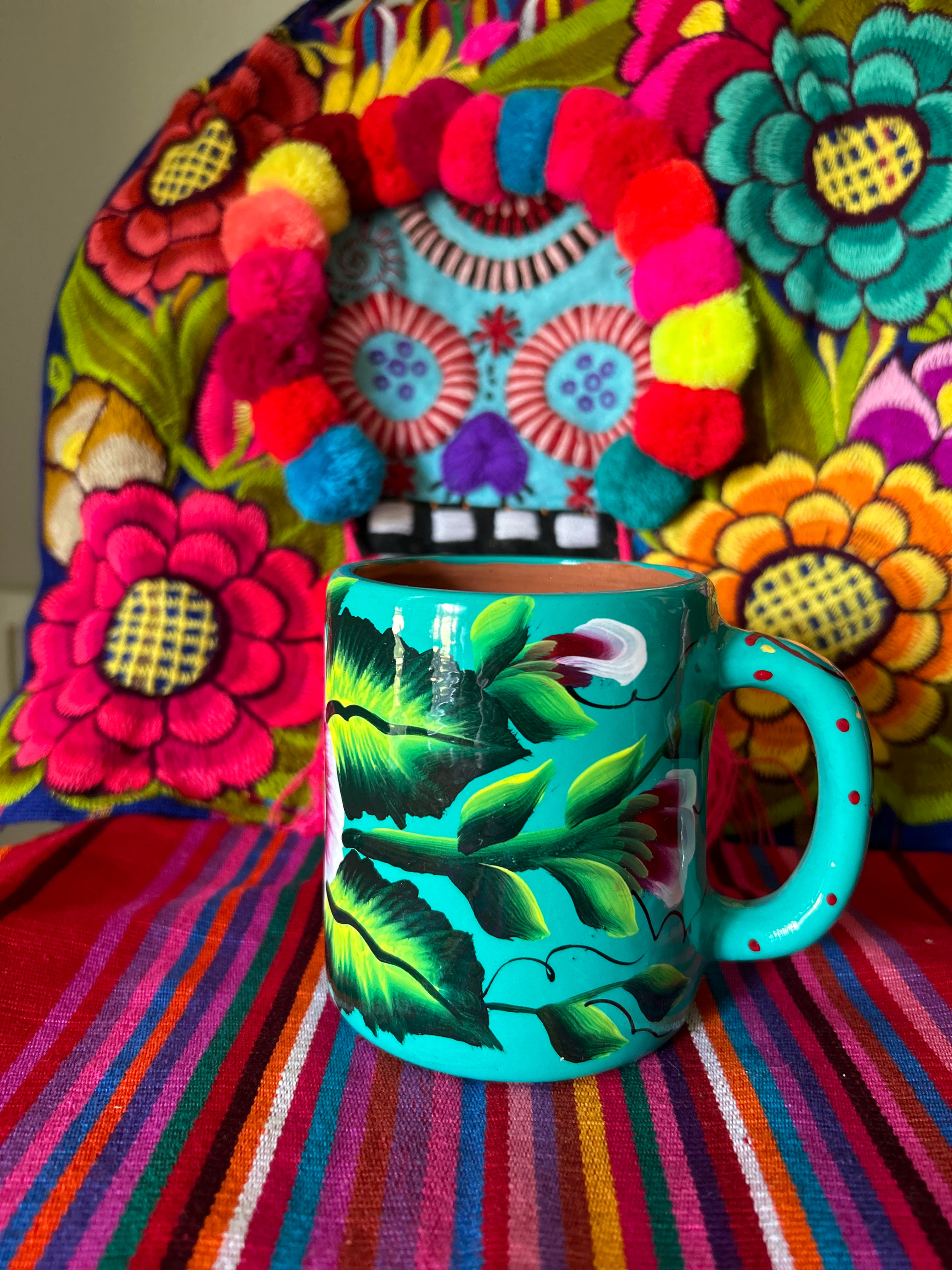 Turquoise with purple flowers