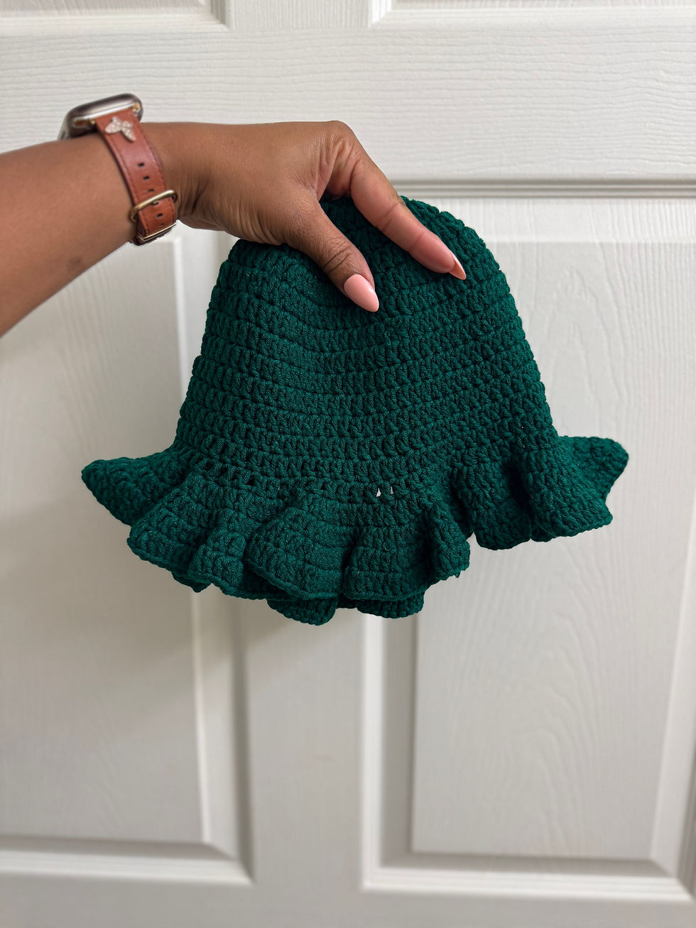 Emerald Ruffle Crochet Bucket Hat