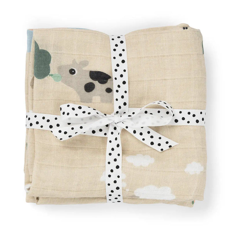 Done by Deer Mulltücher Bio-Baumwolle 2 Stück Sand Tiny Farm Motiv