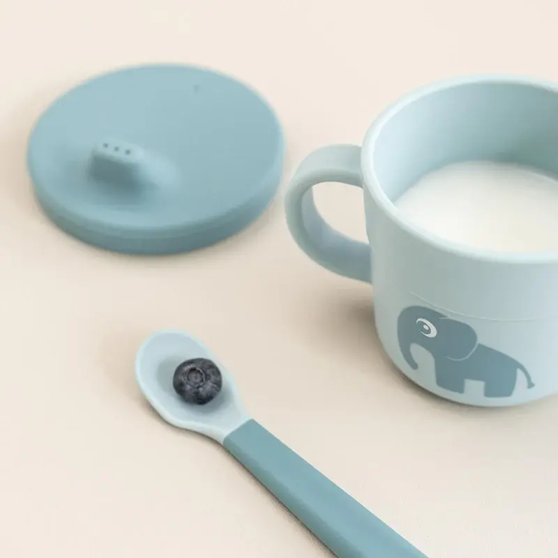 Blauer Foodie Trinklernbecher 3-in-1 Elphee mit zwei Griffen und Snackdeckel