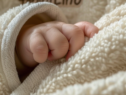 Nahaufnahme einer kleinen Babyhand, die sich in eine weiche, cremefarbene Decke von HabibiLino kuschelt – Symbol für Wärme, Geborgenheit und sicheren Schlaf.