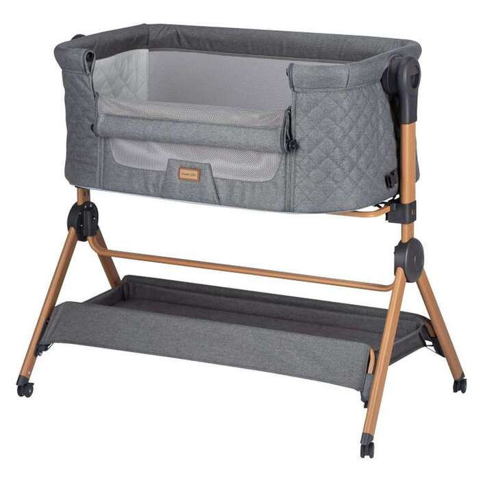 FreeON Nest & Feed Beistellbett grau mit Holzoptik – moderne Babybettlösung