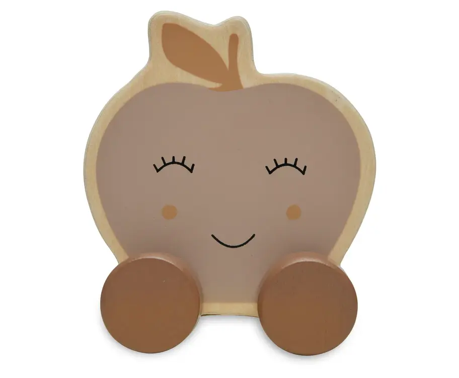 Nachhaltiges Holzspielzeug Auto Farm in Form eines Apfels auf Rädern