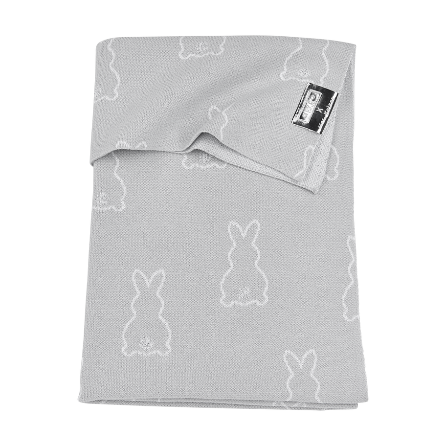 Meyco Babydecke Rabbit Samt in Silber mit gestricktem Hasenmuster