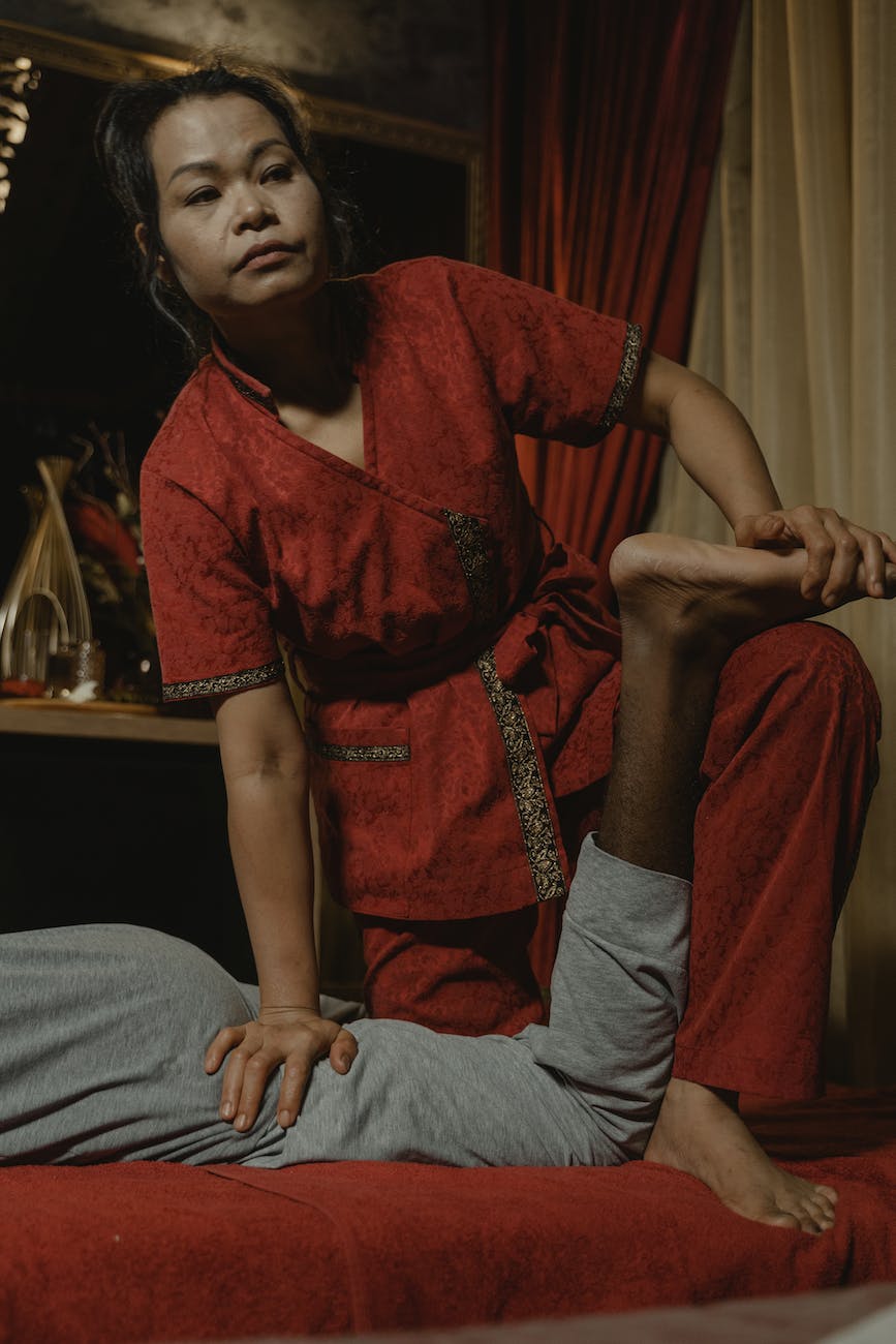 woman making thai massage