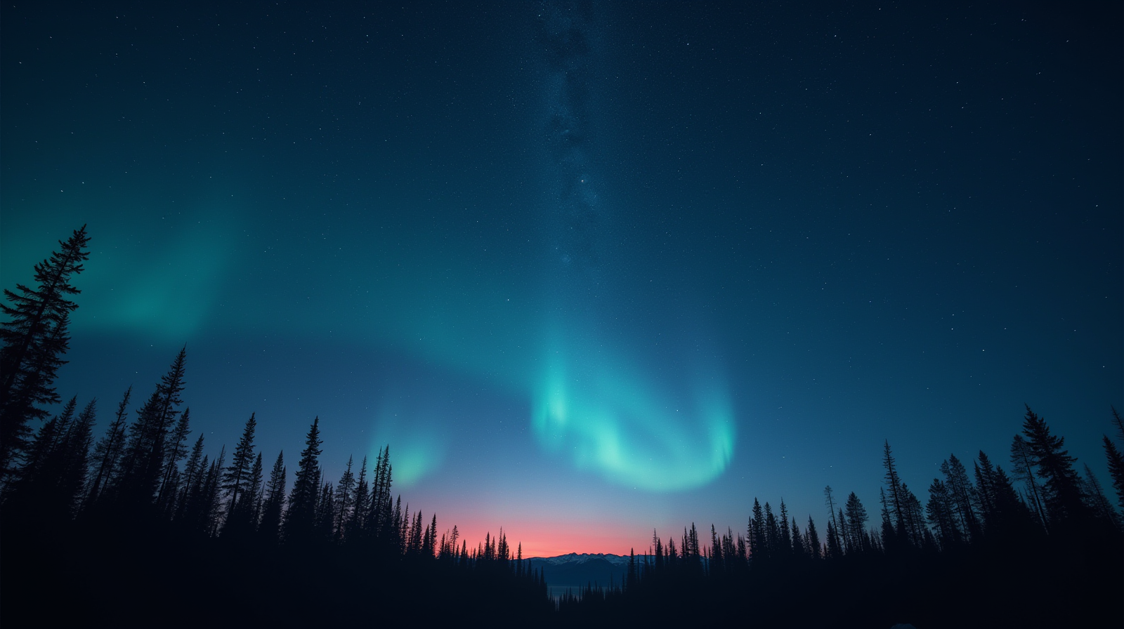 Starry night sky over a dreamlike landscape