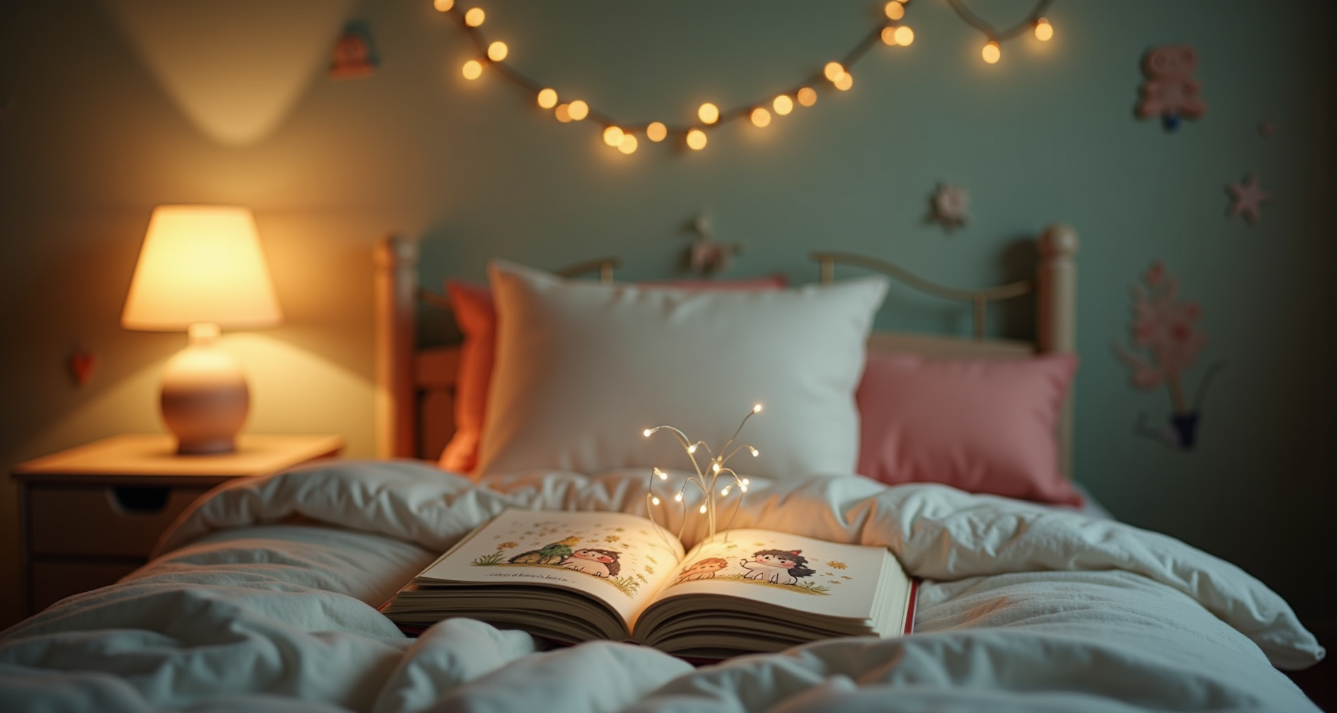 Cozy bedroom at night with warm lighting and storybook atmosphere — the magical world of personalized bedtime stories