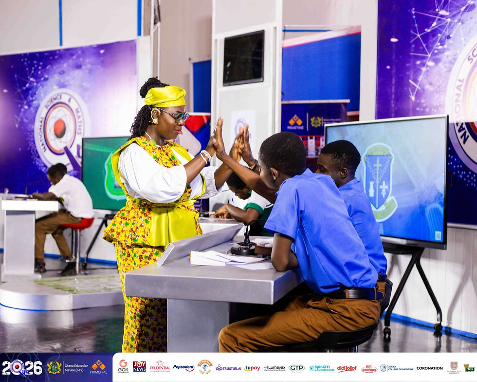 Quiz mistress Dr. Anita Oppong, interacts with PRESEC before quiz begun