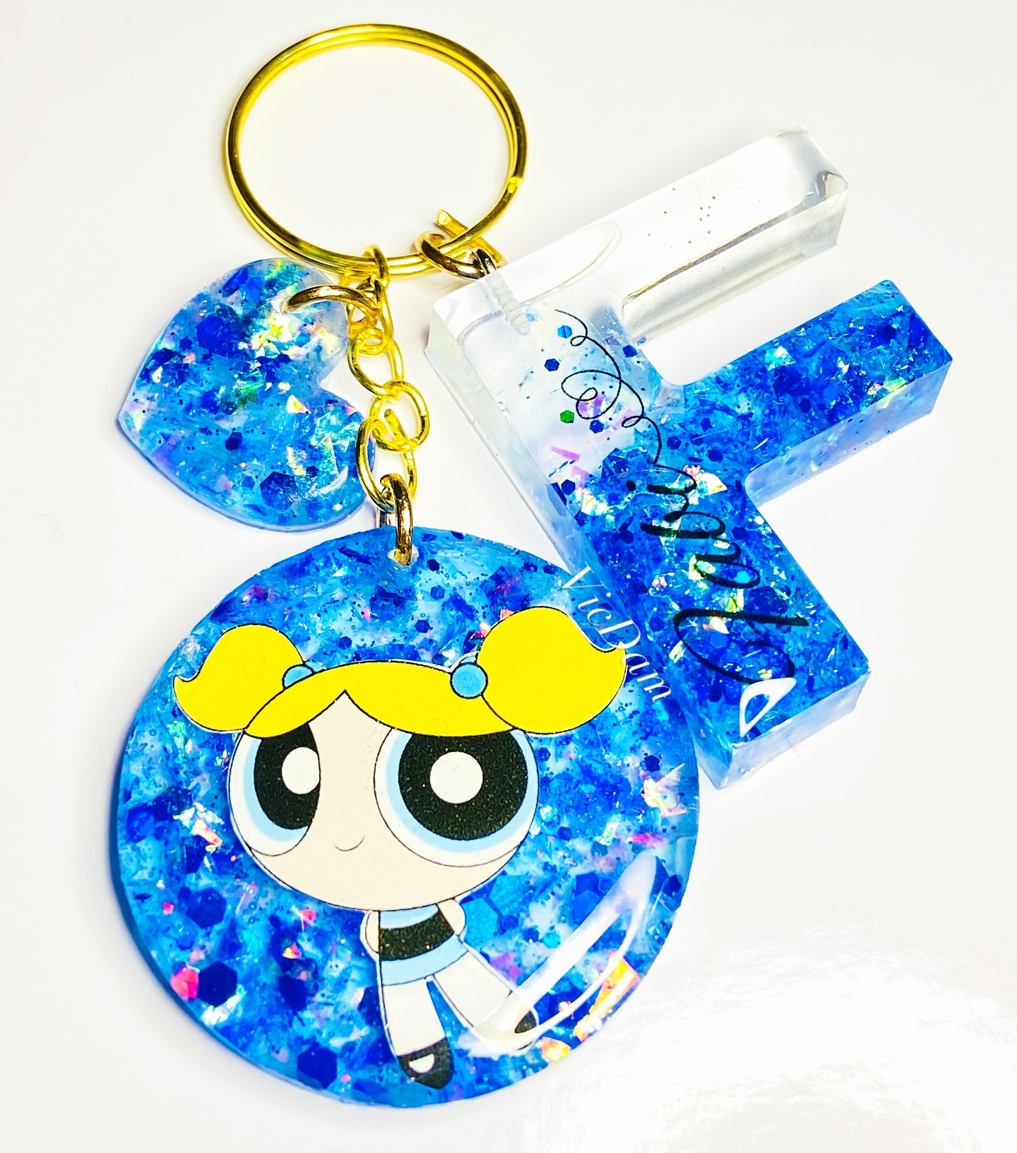 Llavero Burbuja Personalizado inicial + circular + dije
