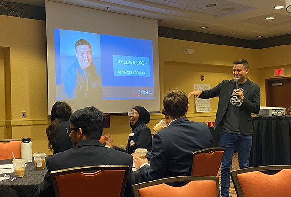 Kyle Willkom facilitating an Action Packed Leadership session for Career and Technical Student Organization State Officers