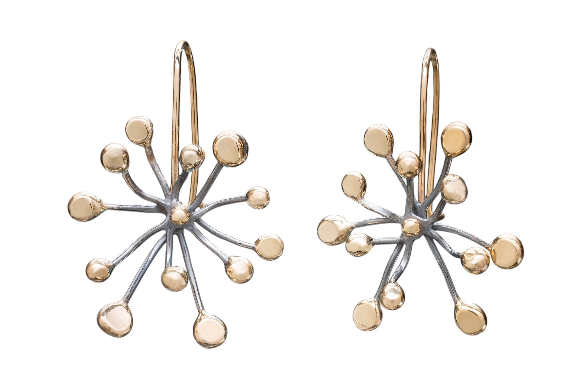 Hanging Sterling Silver & 14k Gold “Jacks” Earrings